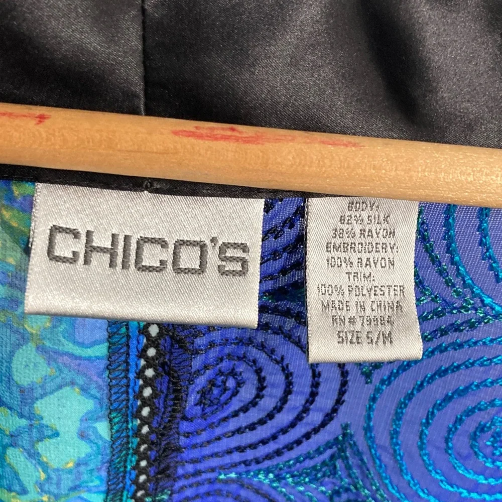 Chico's Silk Rayon Embroidered Patchwork Velvet Burnout Fairycore Kimono Topper - Picture 9 of 10